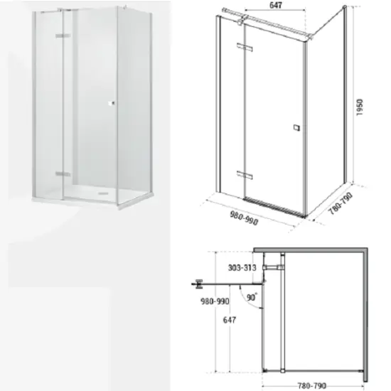 Pixa Gun Metal 100  kabina prysznicowa prostokątna 100 x 80 x 195 cm Lewa